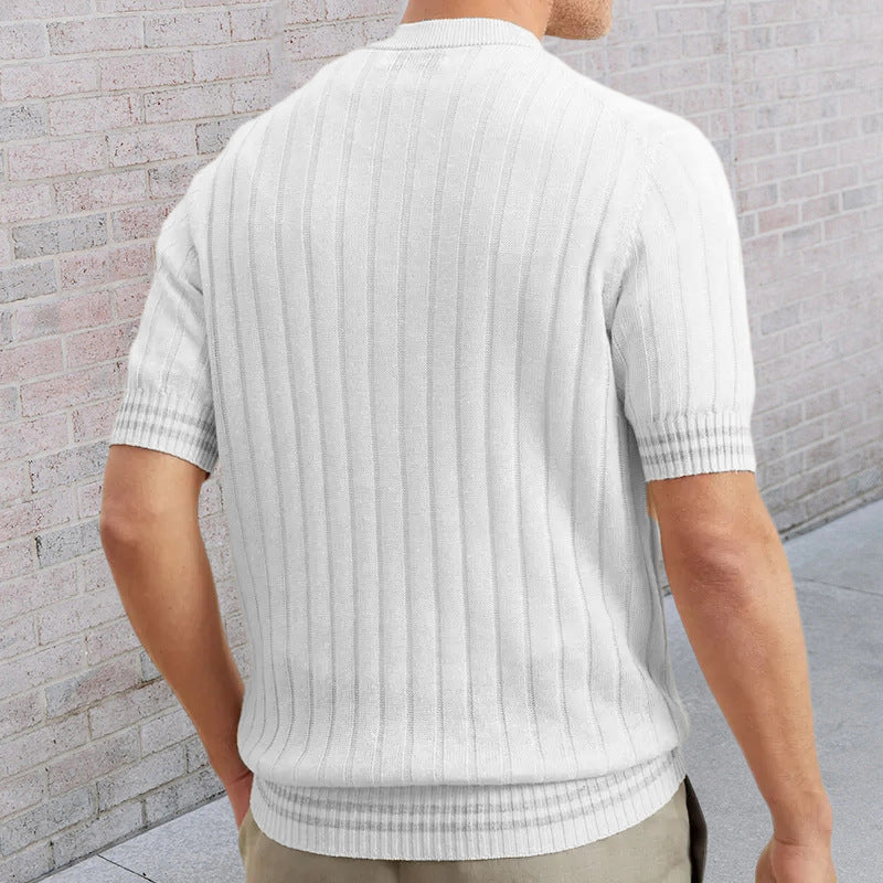Lapel Short Sleeve Slim Sweater