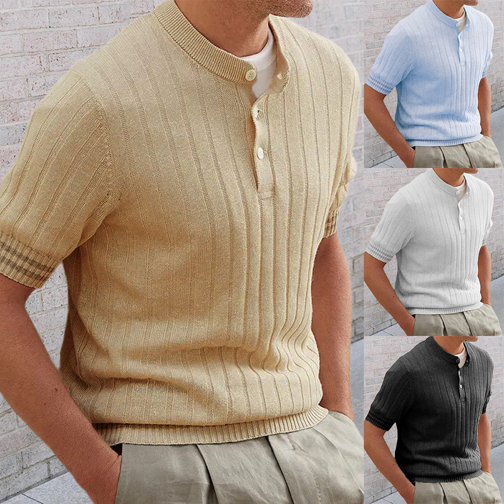 Lapel Short Sleeve Slim Sweater