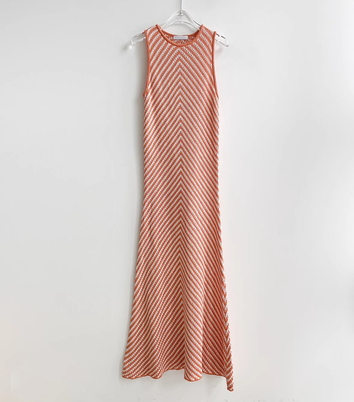 Summer Round Neck Striped Color Sleeveless Knitted Dress
