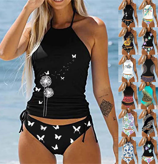 Women's New Summer High Elastic Bikini Set Dandelion Butterfly Print Two Piece