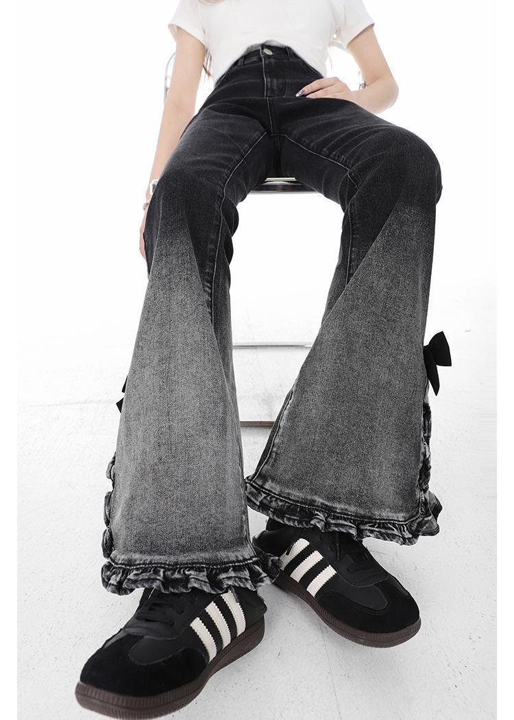 Women's Retro Slit Slightly Flared Gradient Jeans