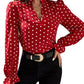 Chiffon Base Slim Fit Pullover Short Polka Dot Long Sleeve T-shirt