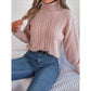 Loose High Collar Twist Long Sleeve Knitted Pullover Sweater