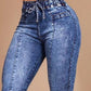 Women's Elastic Waist Lace Up Slim Fit Jeans