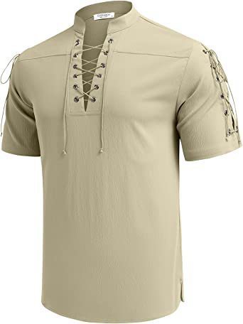 Beach Short Sleeve Lace-up V-neck Pirate Shirt