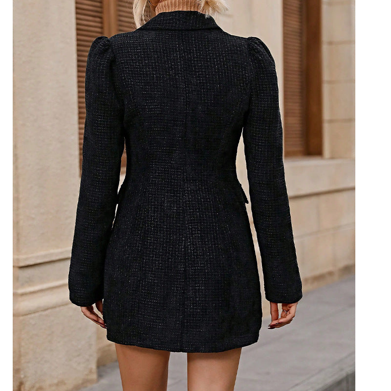 Solid Color Blazer Collar Coat Waist-slimming Dress Suit