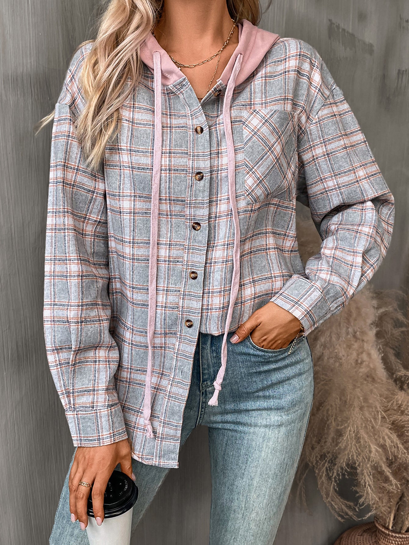 Women's Casual Fashion Loose Plaid Shirt