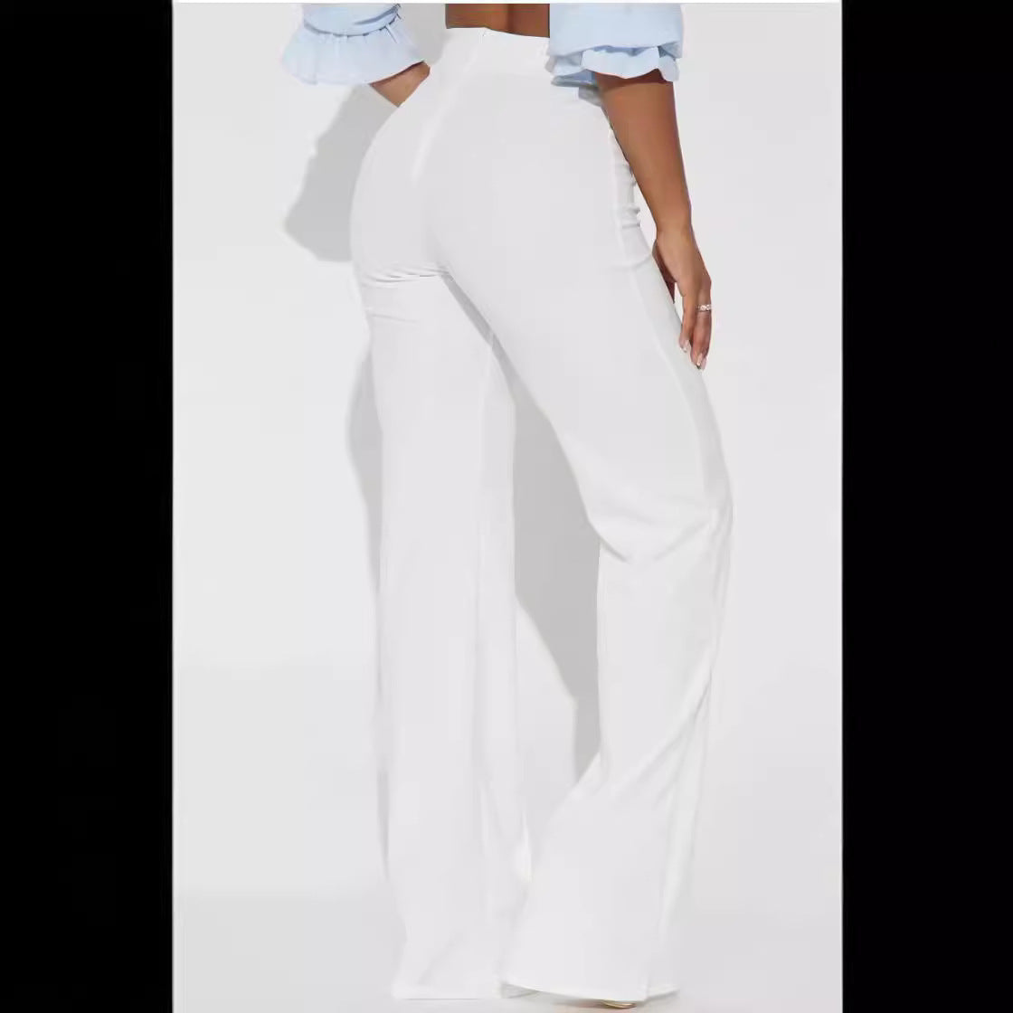 New Women's Slimming White High-waist Straight-leg Pants