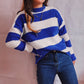 Casual Bold Stripes Candy Color Round Neck Long Sleeve Knitted Pullover