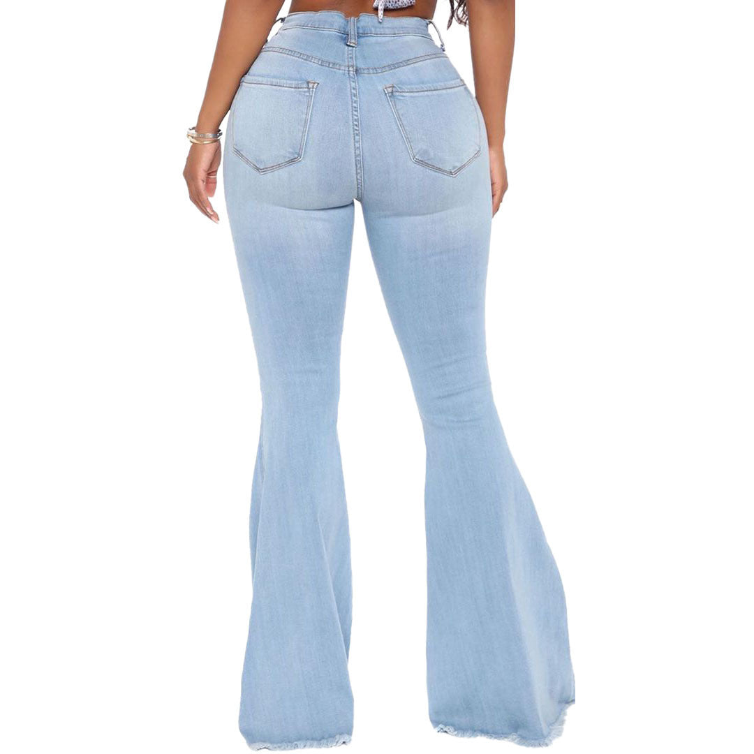 Women's Knee Hole Denim Flared Pants