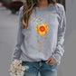 Sunflower Pattern Printing Long Sleeve Crew Neck Sweater