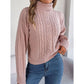 Loose High Collar Twist Long Sleeve Knitted Pullover Sweater