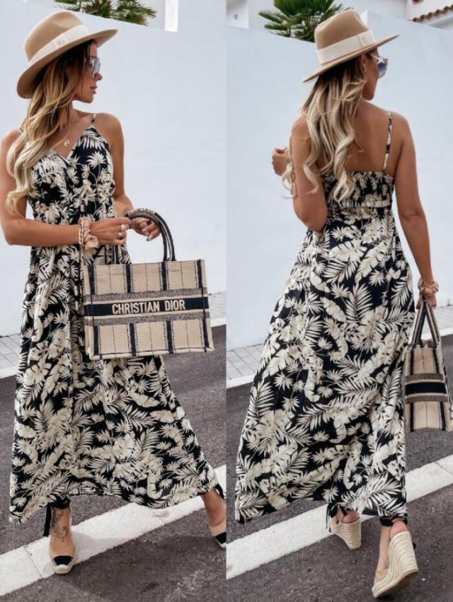 Bohemian Print Long Sleeve Sling Dress