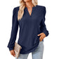 V-neck Jacquard Long Sleeve Loose-fitting T-shirt Top