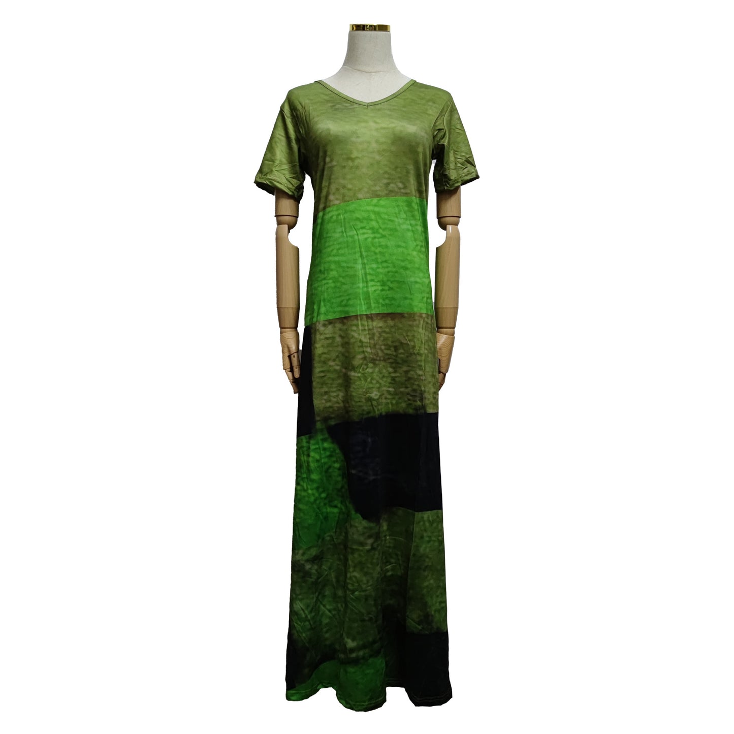Printed V-Neck Short Sleeve Bohemian Dress
