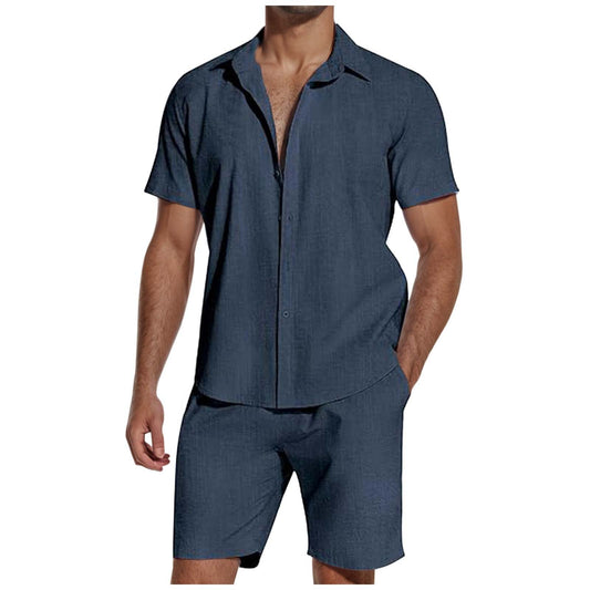 Men's Short Sleeve Lapel Linen Shirt