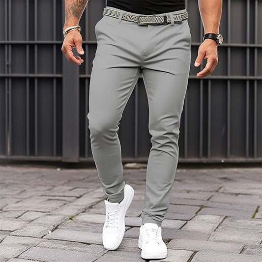 Men's Pure Color Tight Pocket Zipper Business Casual Slim-fitting Trousers