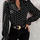 Chiffon Base Slim Fit Pullover Short Polka Dot Long Sleeve T-shirt