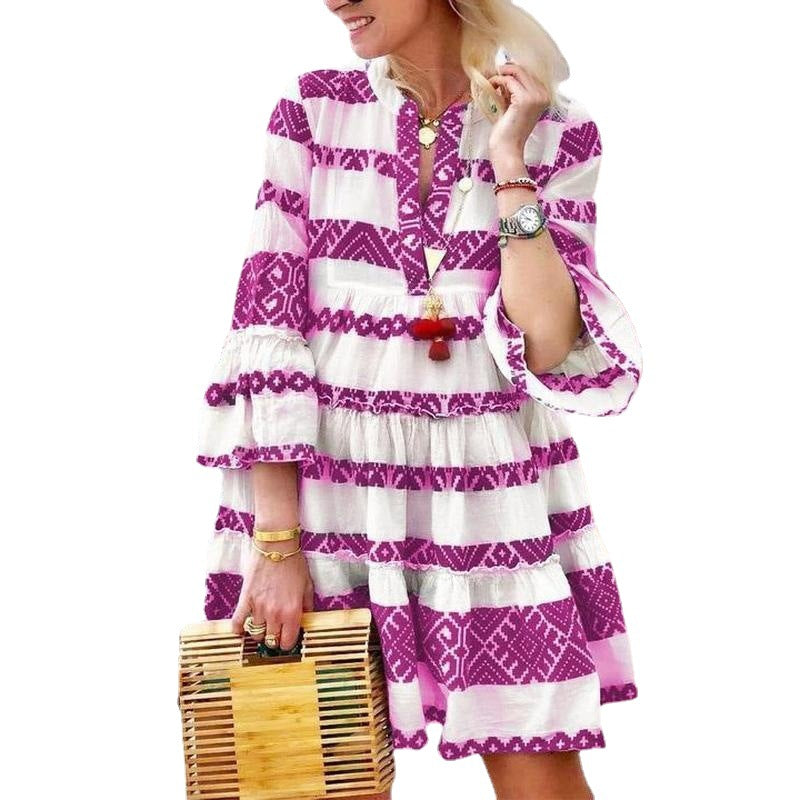 Ladies Fashion Personality Multicolor Bohemian Dress
