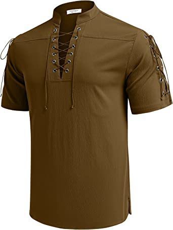 Beach Short Sleeve Lace-up V-neck Pirate Shirt