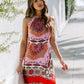 Retro Exotic Style Printed Bohemian Halter Beach Dress Women