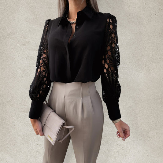 Spring and Summer New Hot Selling Women's Lace Stitching Shirt