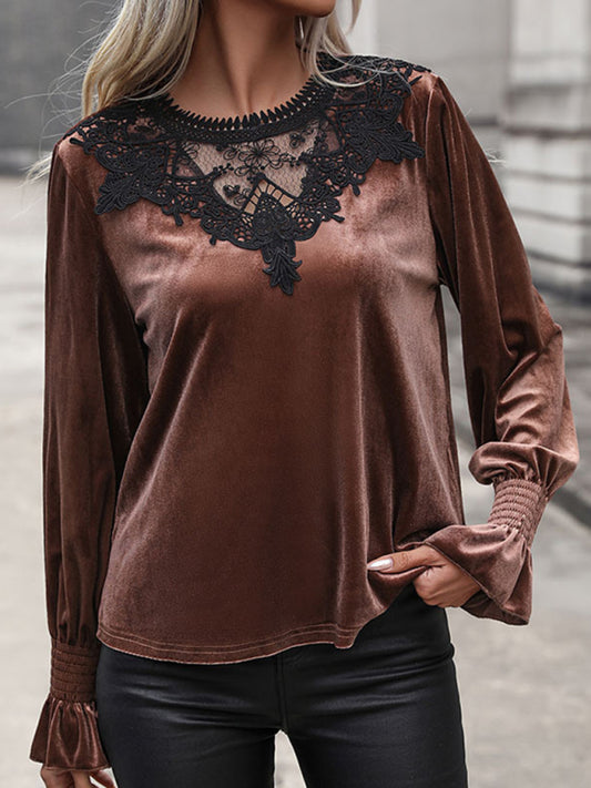 New Women's Lace Stitching Long-Sleeved Top