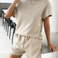 Summer Solid Color Knitted Crew Neck Top and Shorts Casual Two-piece Set