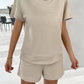 Summer Solid Color Knitted Crew Neck Top and Shorts Casual Two-piece Set