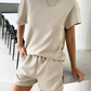 Summer Solid Color Knitted Crew Neck Top and Shorts Casual Two-piece Set