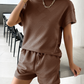 Summer Solid Color Knitted Crew Neck Top and Shorts Casual Two-piece Set