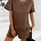 Summer Solid Color Knitted Crew Neck Top and Shorts Casual Two-piece Set