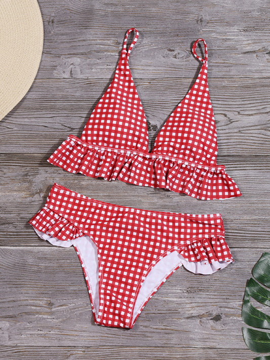 Plaid Bikini Ruffled Two-piece Swimsuit