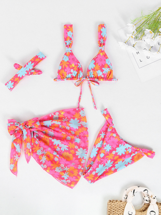 New Two-piece Swimsuit Four-piece Sexy Backless Printed Bikini