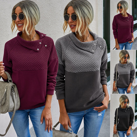 Fashion Stitching Diagonal Collar Solid Color Pullover Women's Sweater