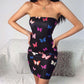 Sexy Backless Skirt with bodice wrapped butterfly print dress