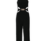 Fashion casual stitching long-sleeved high-neck flared pants black sling jumpsuit