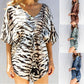 Loose-print V-neck high waist leopard jumpsuit