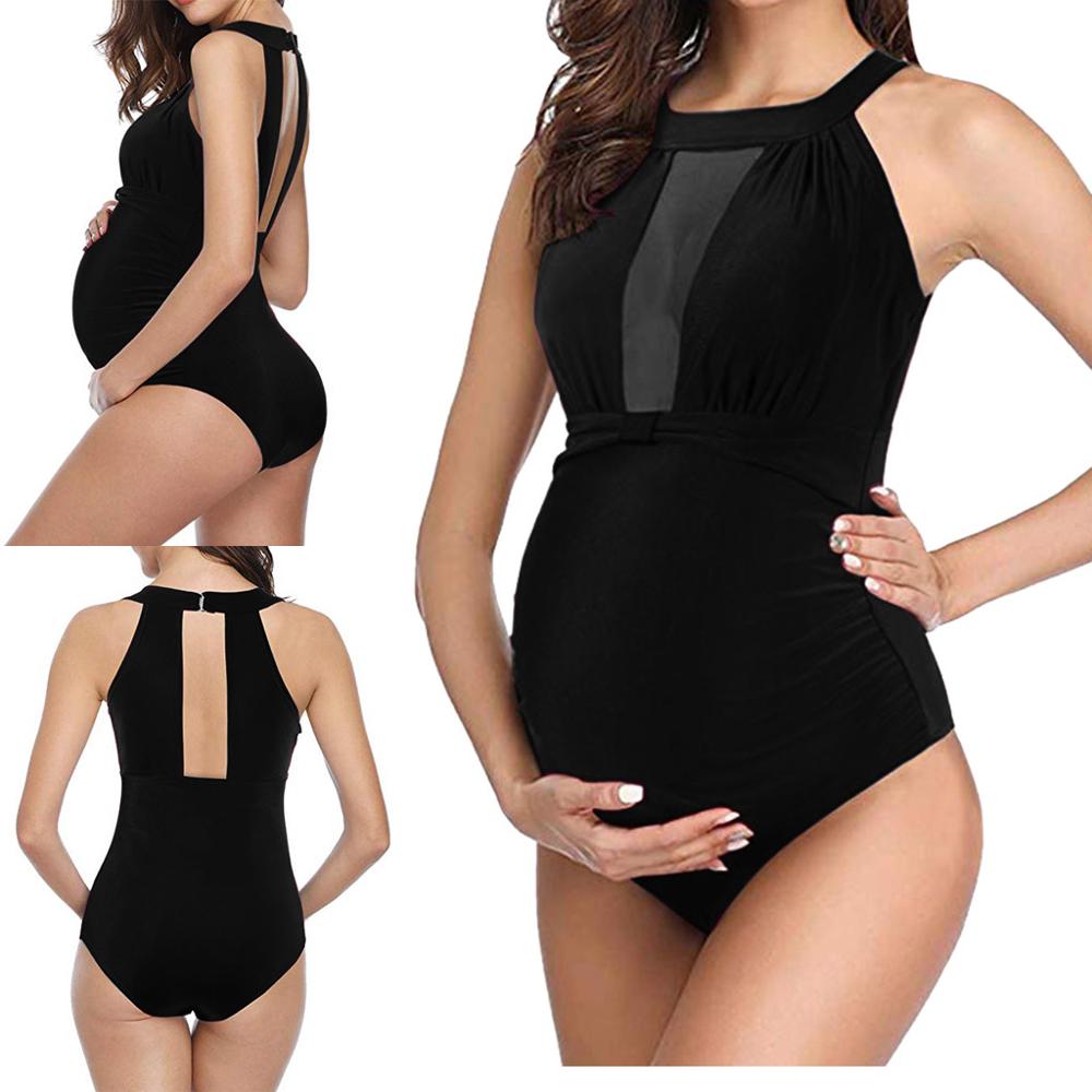 Black tube top halter lace up pregnant women swimsuit