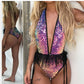 Color sequined one-piece bikini with chest pad