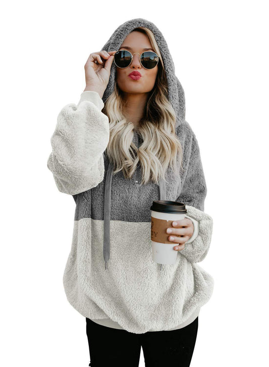 Stitched Hooded Sweater Coat
