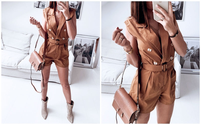 Fashion one-piece shorts suit collar cotton women's tooling shorts