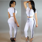 Women's hooded drawstring stretch tight fashion running sports and leisure two trousers suit