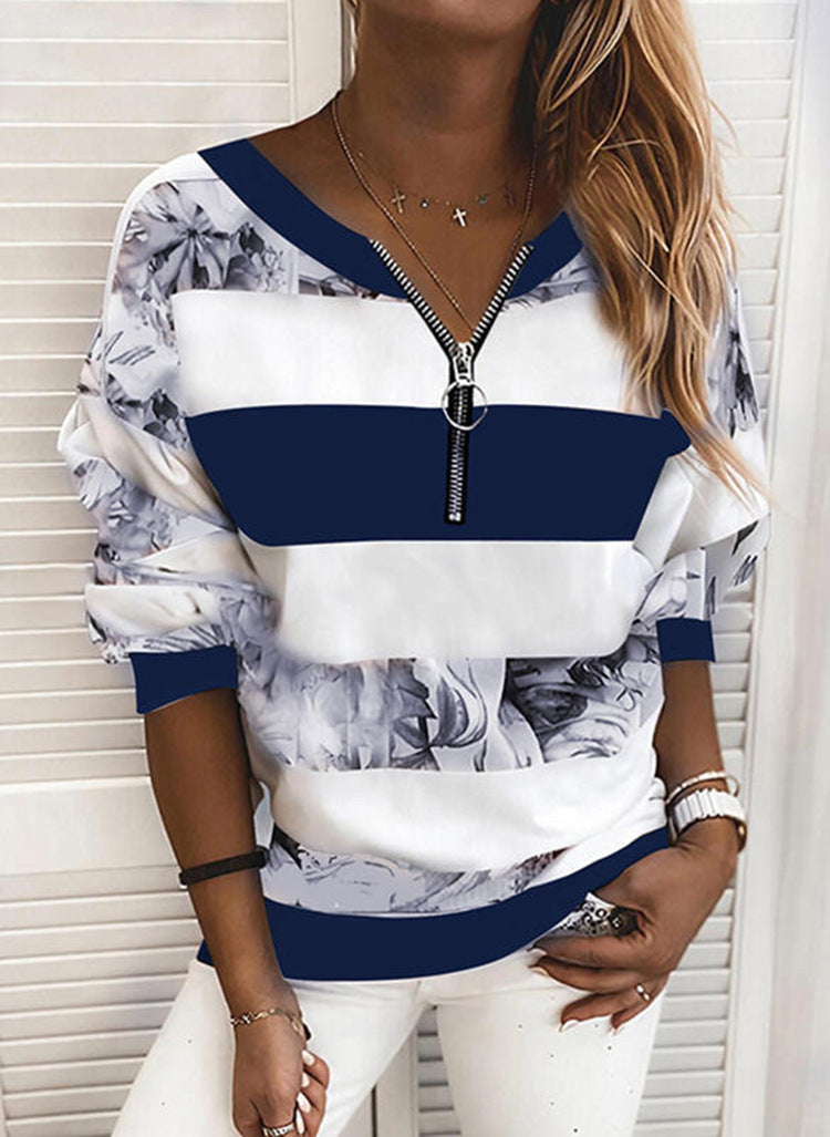 Striped print loose sweatshirt