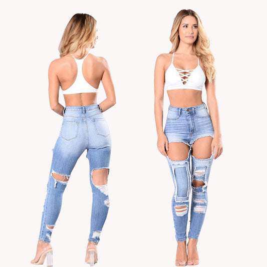 Jeans ripped explosions women's trousers