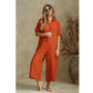Solid color cotton and linen casual jumpsuit