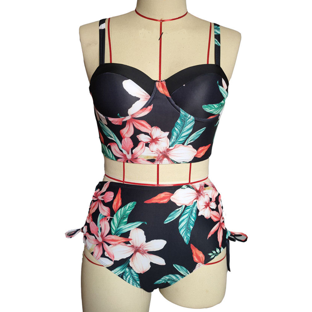 European and American leaf printing swimsuit