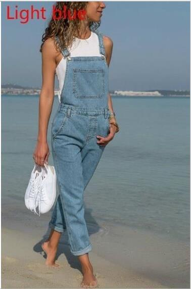 Ladies' Long Blue Jeans With Straps