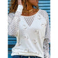 Long Sleeve Love Print Round Neck Lace T-Shirt