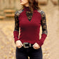 Long Sleeve Lace Patchwork Slim Top